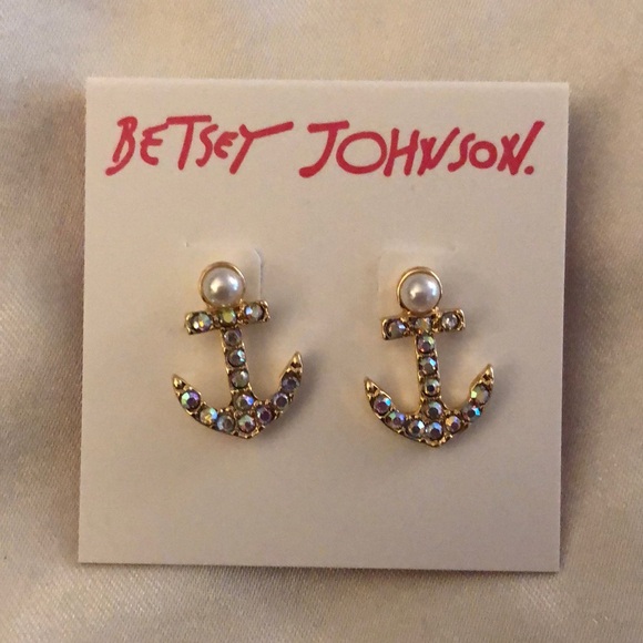 Betsey Johnson Gold Tone Cruise Control Anchor Stud Earrings Crystal Accents NWT - Picture 6 of 11